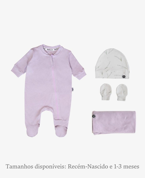 Kit Presente Saída de Maternidade Bebê 4 peças | Lilac e Lavender