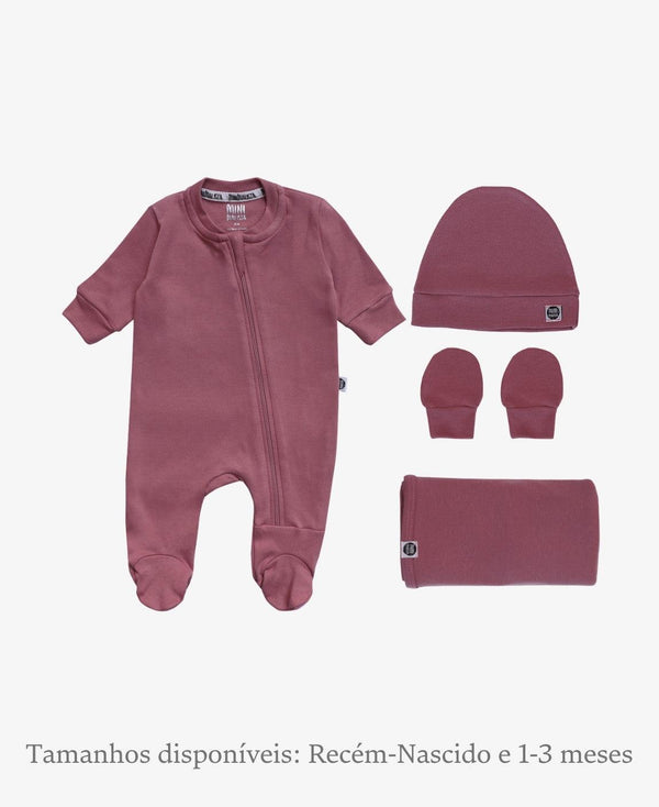 Kit Presente Saída de Maternidade Bebê 4 peças | Liso Dark Rose
