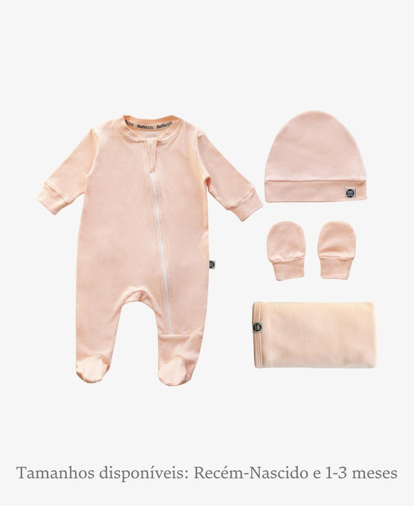 Kit Presente Saída de Maternidade Bebê 4 peças | Liso Peachy